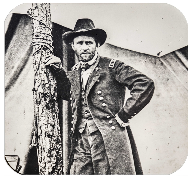 Civil War Magic Lantern Slide -- General Ulysses S. Grant at His Headquarters at Cold Harbor in 1864